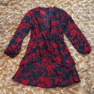 Uguest Floral Red and Black Long Sleeve Dress size S
